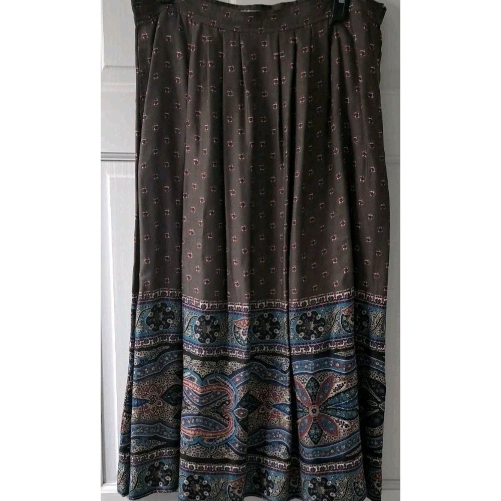 Vtg Talbots David Brooks Collection Skirt Sz 16 Made In USAGrn Blue Floral